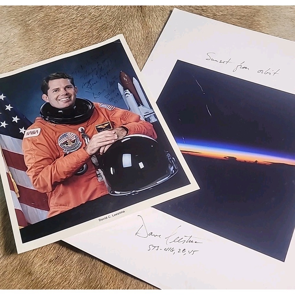 David C. Leestma NASA Astronaut STS Space Autographed & Sunset From Orbit Photos